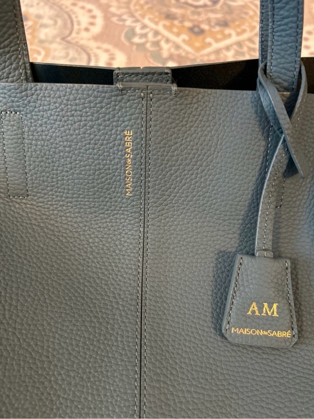 Maison de Sabre Blue Leather Tote Bag with Interior Pockets - Picture 3 of 11